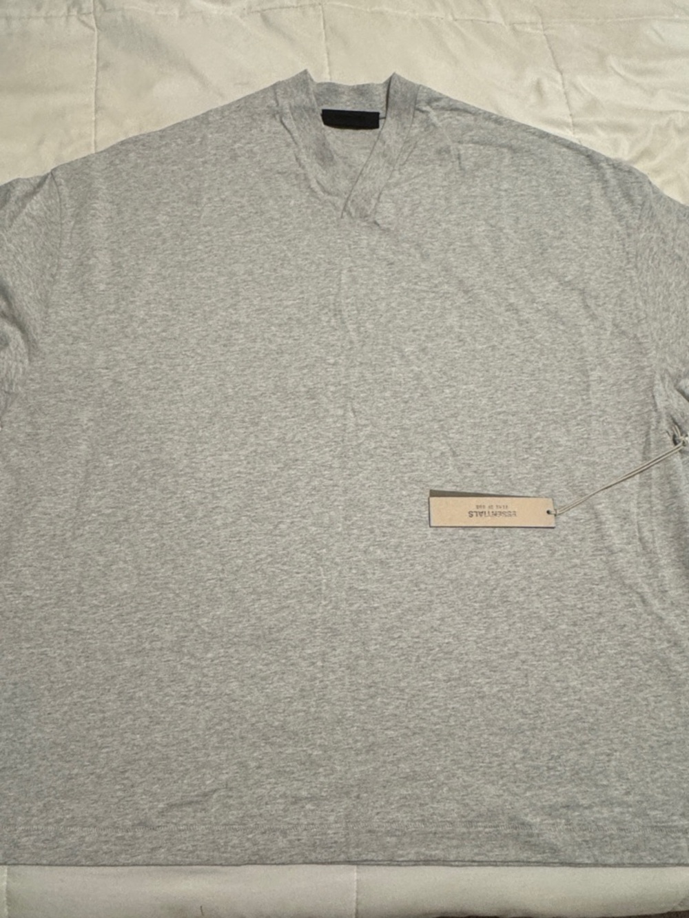 Fear of God Essentials Light Gray V-Neck Short Sleeve Tee- XL